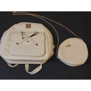 Jing Pin Backpack Shoulder Bag - Travel - Carry Bag - Off White -PU Leather